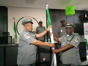 R-L ACG Awual Baba Mohammed,handing over Apapa Command to Compt.Babajide Jaiyeoba on Tuesday,in Lagos